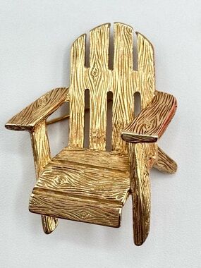 Adirondack Chair Brooch Gold Tone Rustic Outdoorsy Beach Lake House Vacation